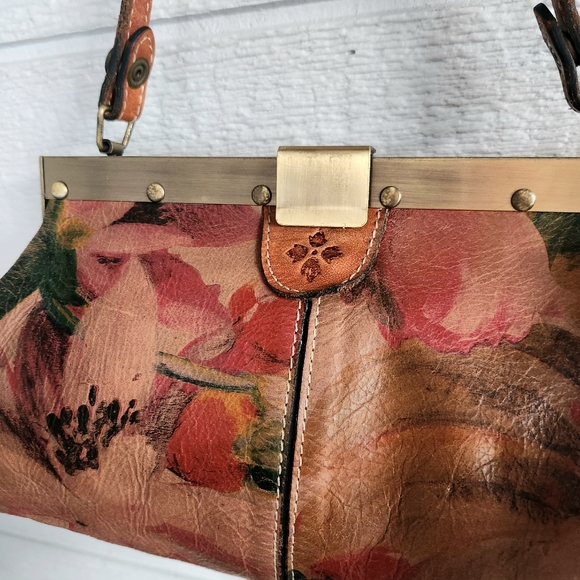 Patricia Nash Ferrera Frame Floral Shoulder Clutch Satchel Leather Bag Brown - Picture 4 of 16